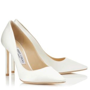 Jimmy Choo White Satin Pointy Toe Pumps Romy 100